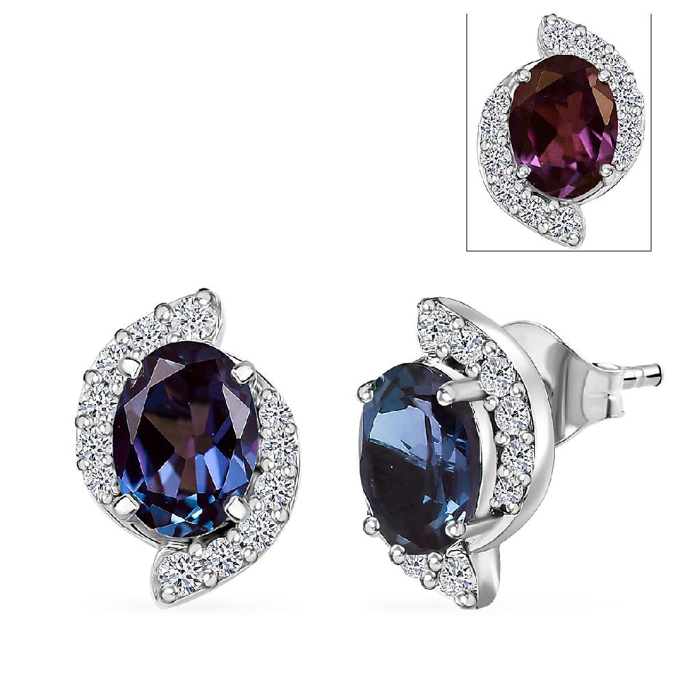 shop lc Certified & Appraised AAA Luxuriant Lab Grown Alexandrite and G-H SI Lab Grown Diamond 3.73 ctw Earrings in 10K White Gold