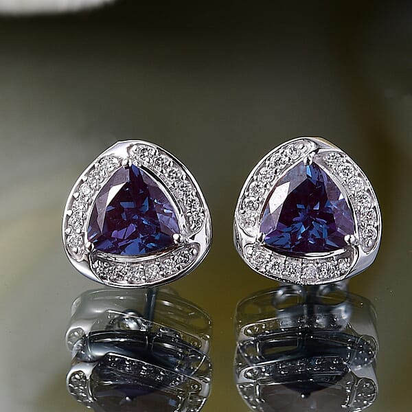Shop Lc Certified & Appraised AAA Luxuriant Lab Grown Alexandrite And G-H SI Lab Grown Diamond 3.20 Ctw Earrings In 10K White Gold