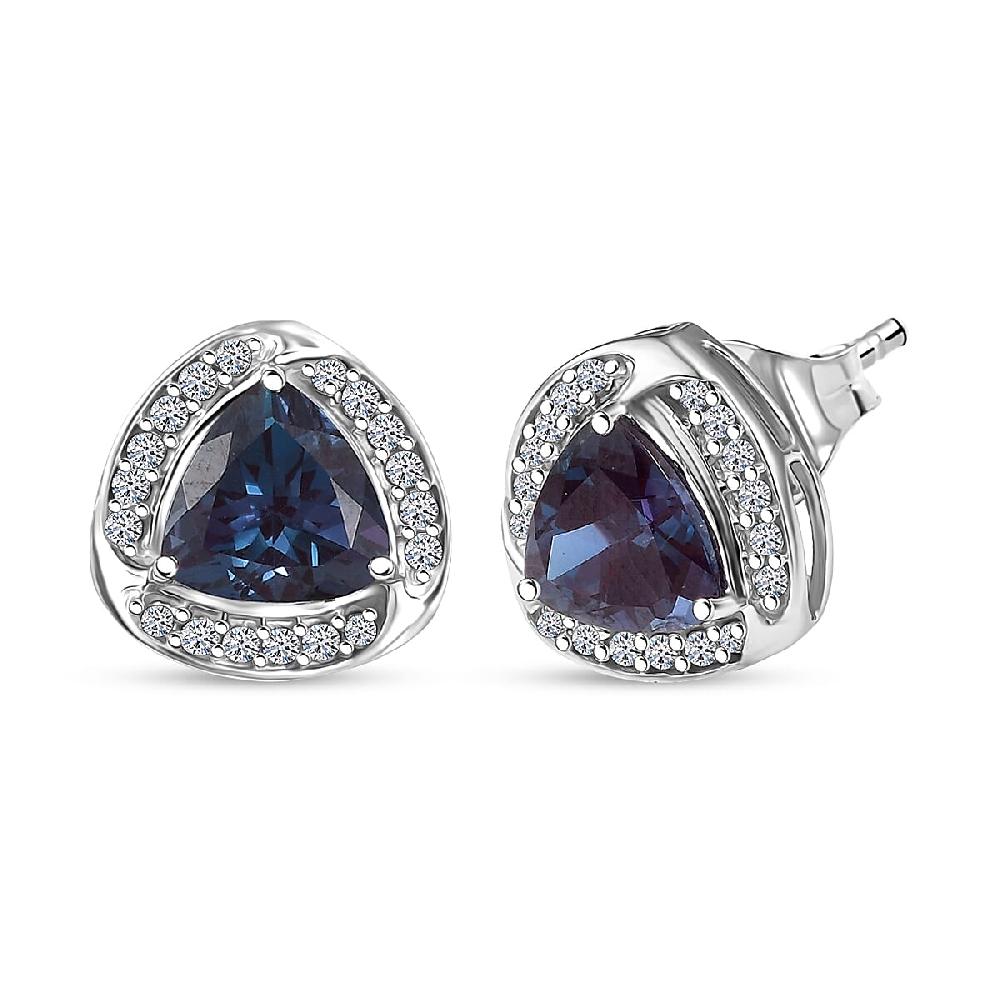 shop lc Certified & Appraised AAA Luxuriant Lab Grown Alexandrite and G-H SI Lab Grown Diamond 3.20 ctw Earrings in 10K White Gold
