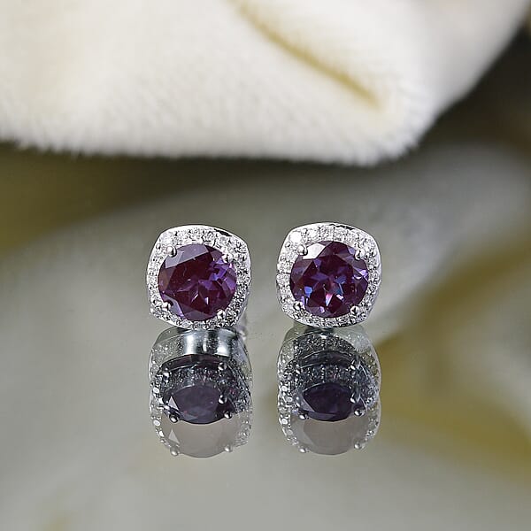 Shop Lc Certified & Appraised AAA Luxuriant Lab Grown Alexandrite And G-H SI Lab Grown Diamond 2.90 Ctw Stud Earrings In 10K White Gold