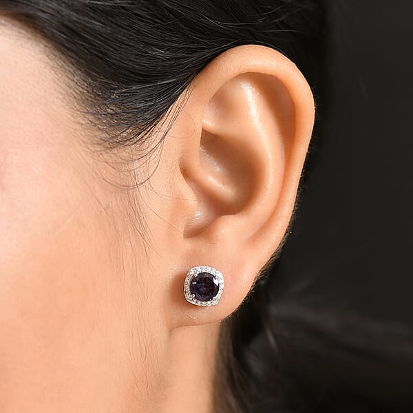 Shop Lc Certified & Appraised AAA Luxuriant Lab Grown Alexandrite And G-H SI Lab Grown Diamond 2.90 Ctw Stud Earrings In 10K White Gold