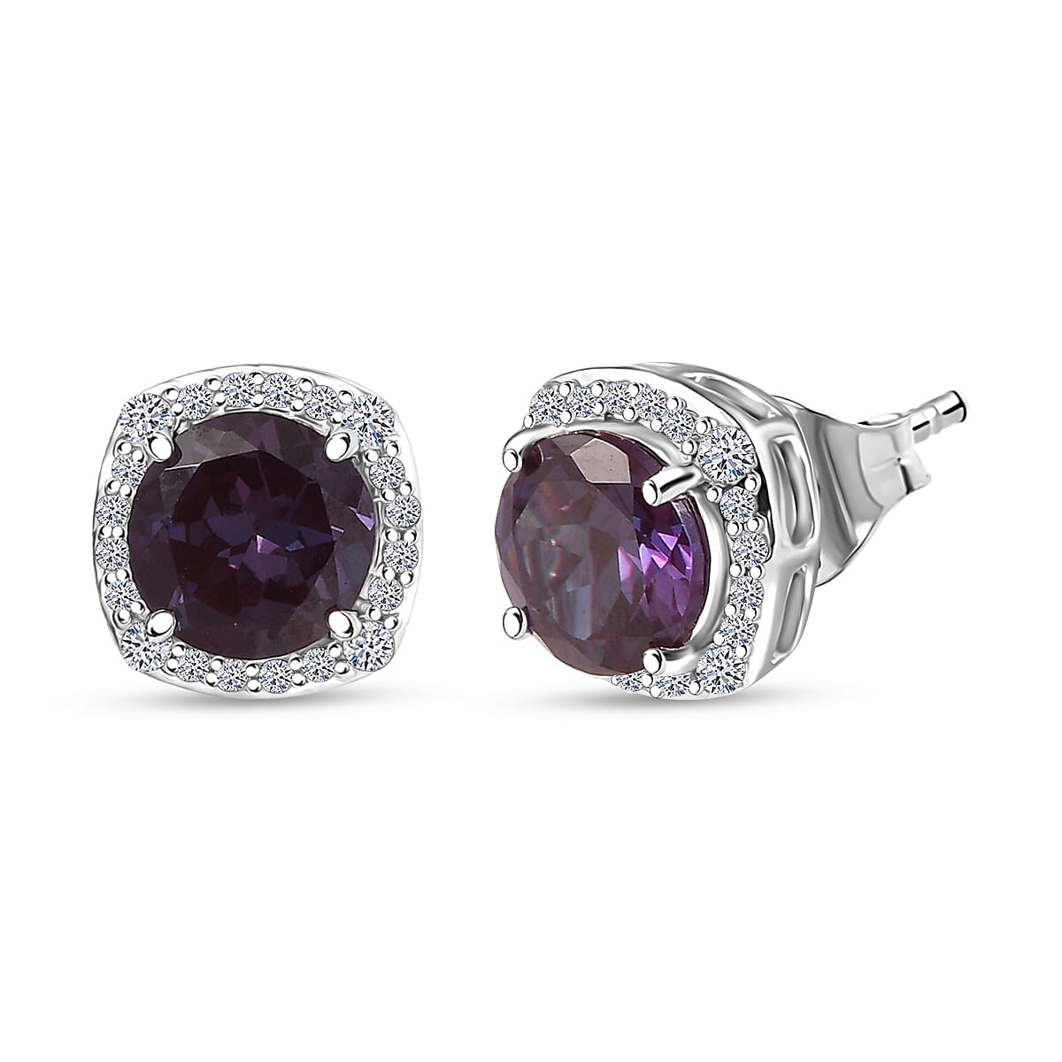 shop lc Certified & Appraised AAA Luxuriant Lab Grown Alexandrite and G-H SI Lab Grown Diamond 2.90 ctw Stud Earrings in 10K White Gold