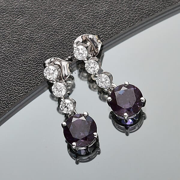 Shop Lc Certified & Appraised AAA Luxuriant Lab Grown Alexandrite And G-H SI Lab Grown Diamond 3.93 Ctw Earrings In 10K White Gold