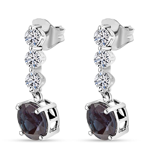Shop Lc Certified & Appraised AAA Luxuriant Lab Grown Alexandrite And G-H SI Lab Grown Diamond 3.93 Ctw Earrings In 10K White Gold