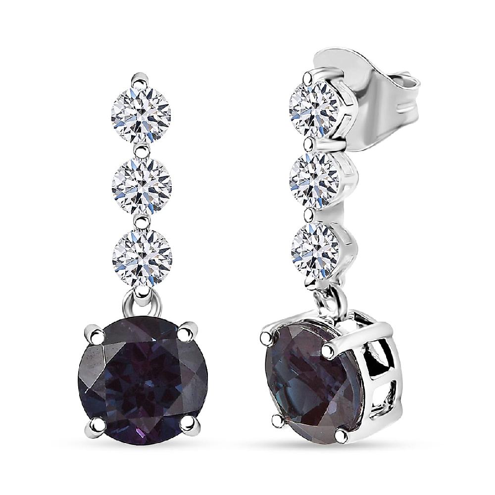 shop lc Certified & Appraised AAA Luxuriant Lab Grown Alexandrite and G-H SI Lab Grown Diamond 3.93 ctw Earrings in 10K White Gold