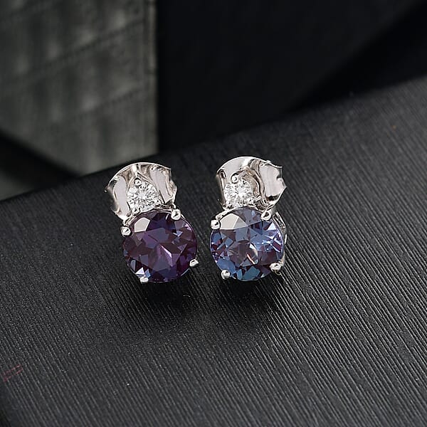 Shop Lc Certified & Appraised AAA Luxuriant Lab Grown Alexandrite And G-H SI Lab Grown Diamond 2.68 Ctw Earrings In 10K White Gold