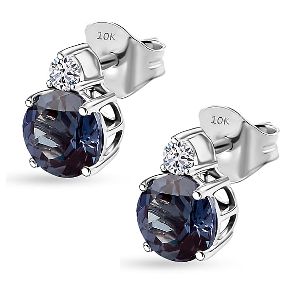 Shop Lc Certified & Appraised AAA Luxuriant Lab Grown Alexandrite And G-H SI Lab Grown Diamond 2.68 Ctw Earrings In 10K White Gold