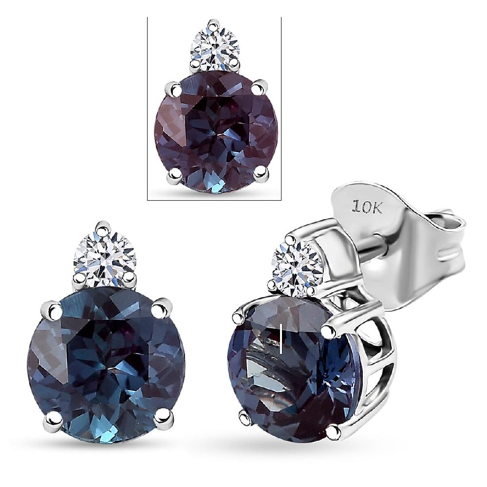 shop lc Certified & Appraised AAA Luxuriant Lab Grown Alexandrite and G-H SI Lab Grown Diamond 2.68 ctw Earrings in 10K White Gold