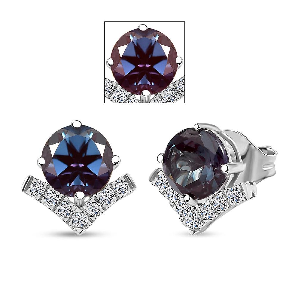 shop lc Certified & Appraised AAA Luxuriant Lab Grown Alexandrite and G-H SI Lab Grown Diamond 3.54 ctw Earrings in 10K White Gold