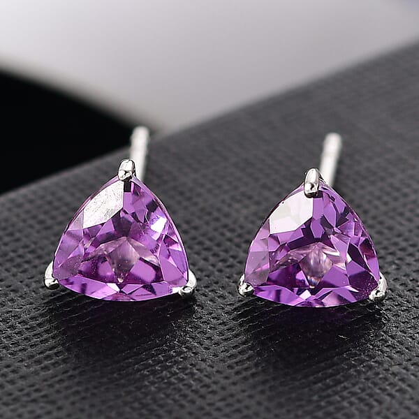 Shop Lc Certified & Appraised AAA Luxuriant Lab Grown Purple Sapphire 3.35 Ctw Solitaire Stud Earrings In 10K White Gold