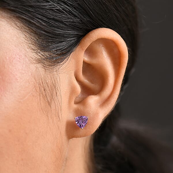 Shop Lc Certified & Appraised AAA Luxuriant Lab Grown Purple Sapphire 3.35 Ctw Solitaire Stud Earrings In 10K White Gold