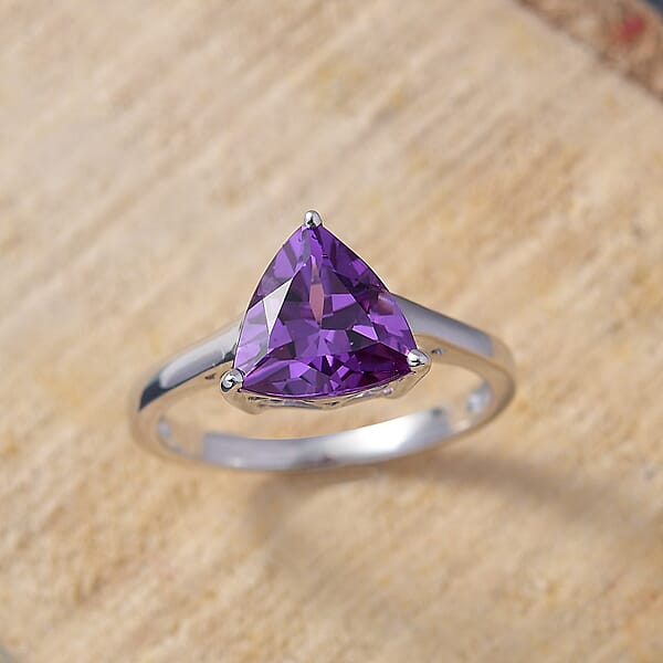 Shop Lc Certified & Appraised AAA Luxuriant Lab Grown Purple Sapphire 3.90 Ctw Solitaire Ring In 10K White Gold