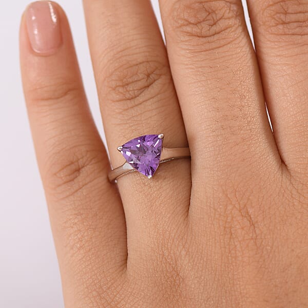 Shop Lc Certified & Appraised AAA Luxuriant Lab Grown Purple Sapphire 3.90 Ctw Solitaire Ring In 10K White Gold