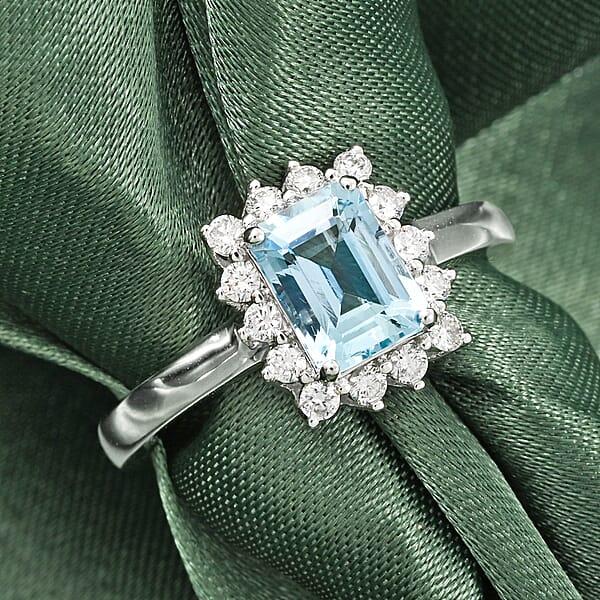Shop Lc Certified & Appraised AAA Mangoro Aquamarine And Luxuriant Lab Grown Diamond G-H SI 1.84 Ctw Ring In 10K White Gold