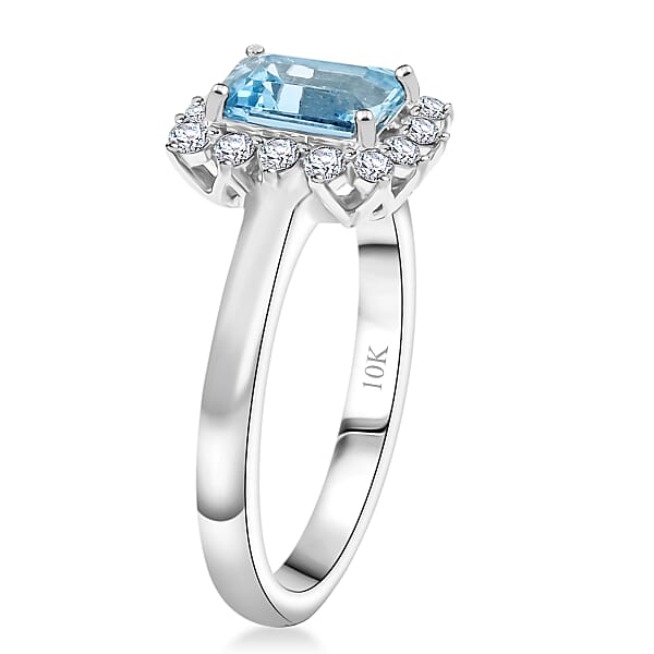 Shop Lc Certified & Appraised AAA Mangoro Aquamarine And Luxuriant Lab Grown Diamond G-H SI 1.84 Ctw Ring In 10K White Gold