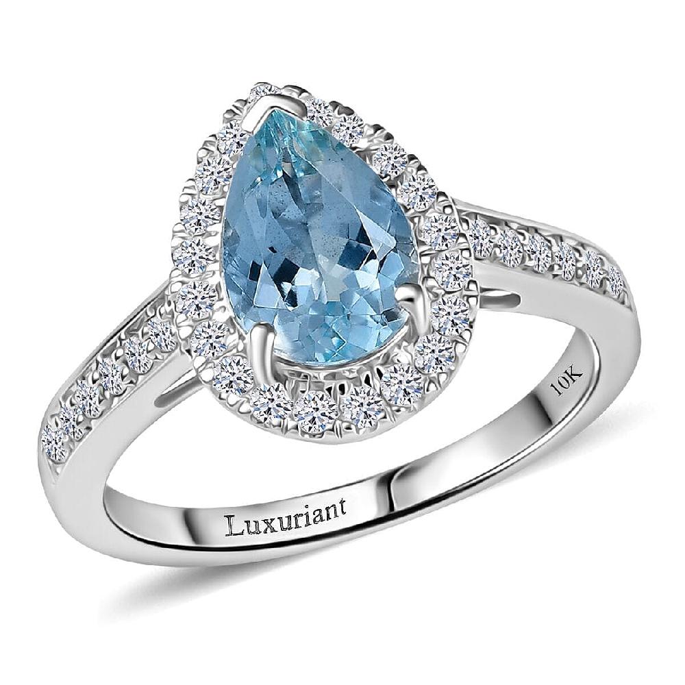 shop lc Certified & Appraised AAA Mangoro Aquamarine and Luxuriant Lab Grown Diamond G-H SI 2.02 ctw Ring in 10K White Gold (Del in 12 -15 Days)