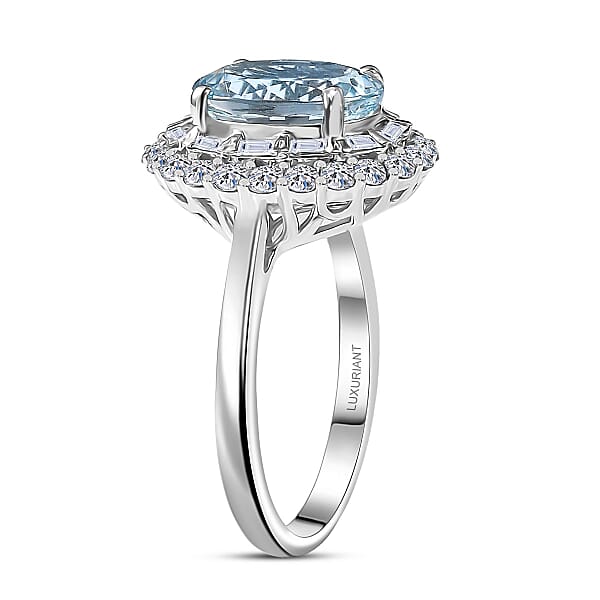 Shop Lc Certified & Appraised AAA Mangoro Aquamarine And Luxuriant Diamond G-H SI 3.11 Ctw Cocktail Ring In 10K White Gold