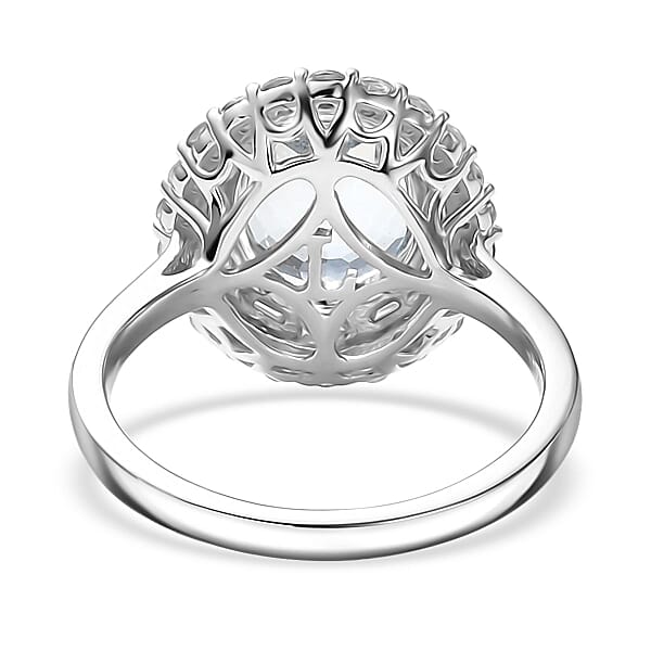 Shop Lc Certified & Appraised AAA Mangoro Aquamarine And Luxuriant Diamond G-H SI 3.11 Ctw Cocktail Ring In 10K White Gold