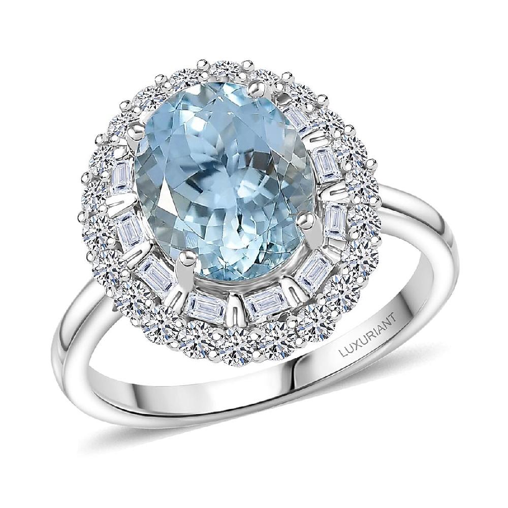 shop lc Certified & Appraised AAA Mangoro Aquamarine and Luxuriant Diamond G-H SI 3.11 ctw Cocktail Ring in 10K White Gold