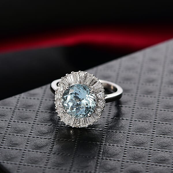 Shop Lc Certified & Appraised AAA Mangoro Aquamarine And Luxuriant Diamond G-H SI 3.00 Ctw Ring In 10K White Gold