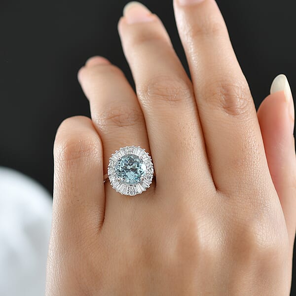 Shop Lc Certified & Appraised AAA Mangoro Aquamarine And Luxuriant Diamond G-H SI 3.00 Ctw Ring In 10K White Gold