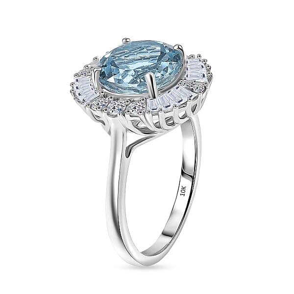 Shop Lc Certified & Appraised AAA Mangoro Aquamarine And Luxuriant Diamond G-H SI 3.00 Ctw Ring In 10K White Gold