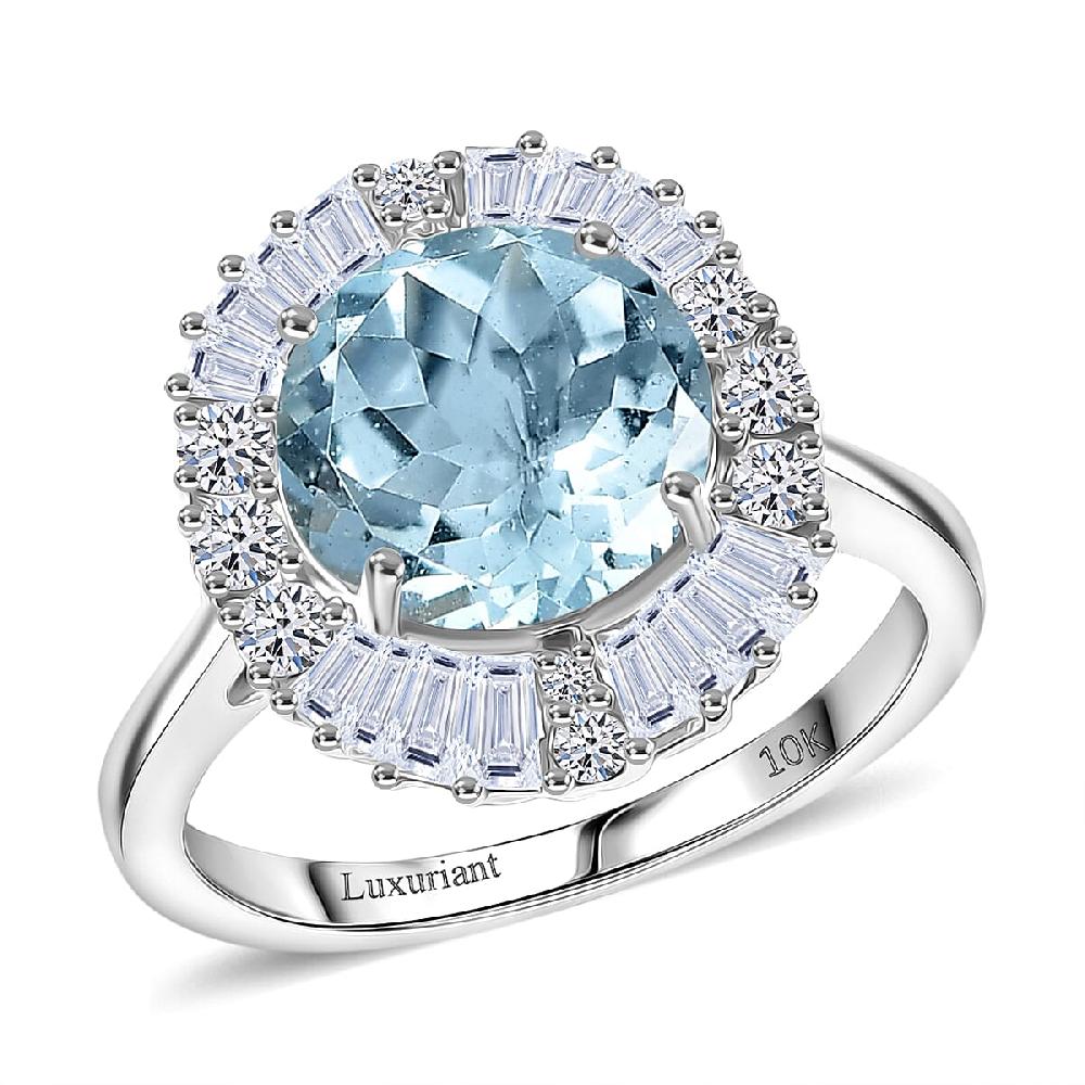 shop lc Certified & Appraised AAA Mangoro Aquamarine and Luxuriant Diamond G-H SI 3.00 ctw Ring in 10K White Gold