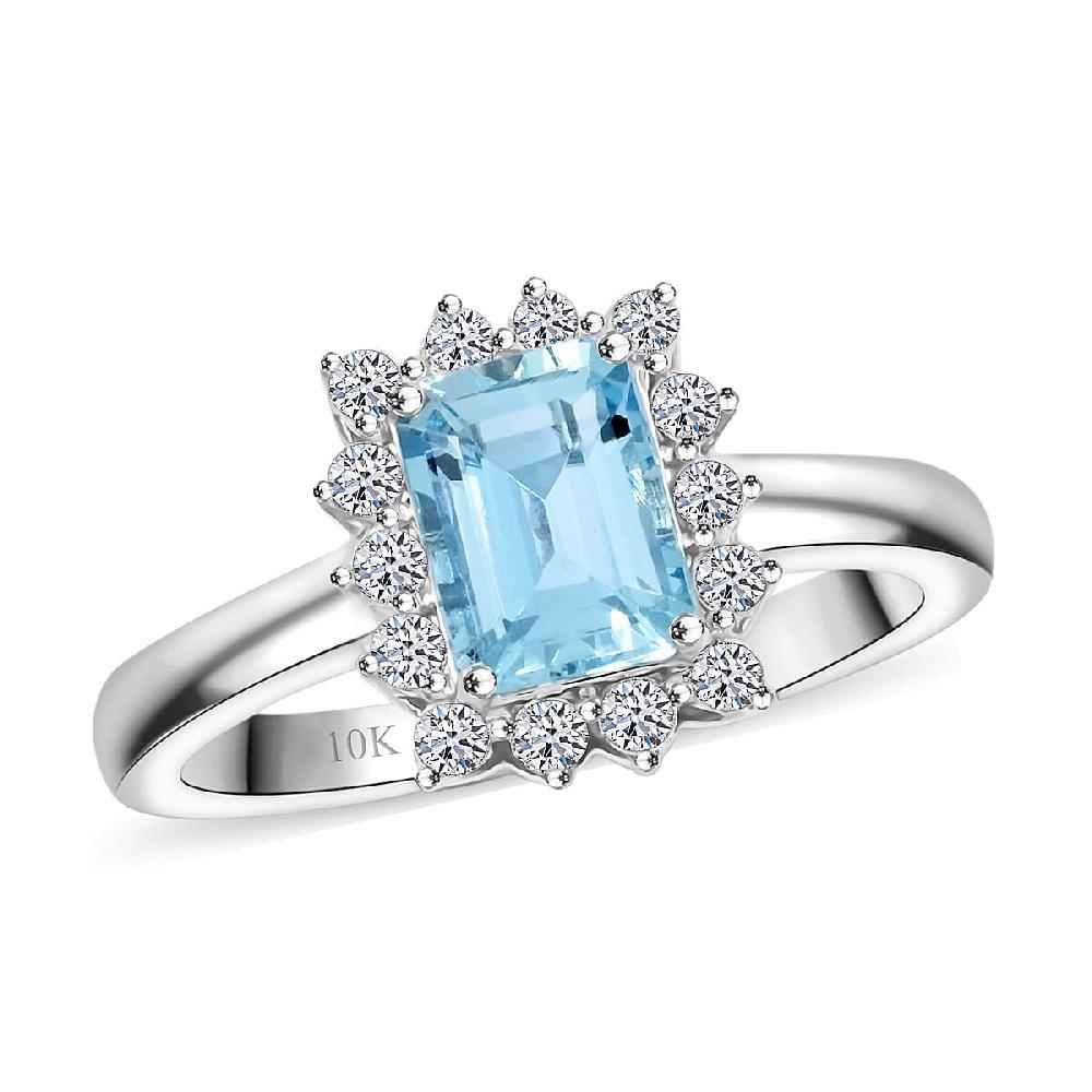 shop lc Certified & Appraised AAA Mangoro Aquamarine and Luxuriant Lab Grown Diamond G-H SI 1.84 ctw Ring in 10K White Gold