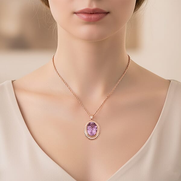 Shop Lc Certified & Appraised AAA Martha Rocha Kunzite 15.11 Ctw Pendant Necklace In 10K Rose Gold 6.43 Grams 18 Inches