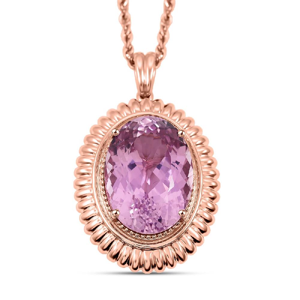 shop lc Certified & Appraised AAA Martha Rocha Kunzite 15.11 ctw Pendant Necklace in 10K Rose Gold 6.43 Grams 18 Inches