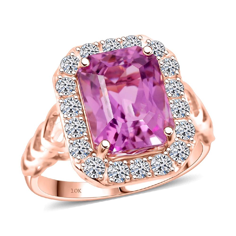shop lc Certified & Appraised AAA Martha Rocha Kunzite and Luxuriant Lab Grown Diamond E-F VS 9.25 ctw Ring in 10K Rose Gold 5.46 Grams