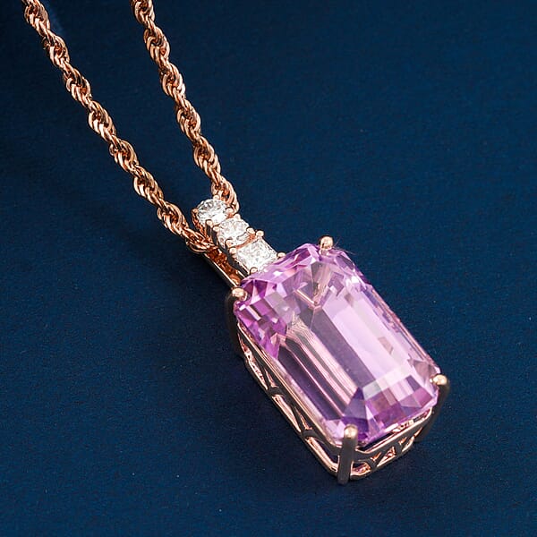 Shop Lc Certified & Appraised AAA Martha Rocha Kunzite And Luxuriant Lab Grown Diamond E-F VS 14.00 Ctw Pendant Necklace In 10K Rose Gold 18 Inches