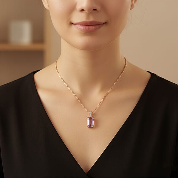 Shop Lc Certified & Appraised AAA Martha Rocha Kunzite And Luxuriant Lab Grown Diamond E-F VS 14.00 Ctw Pendant Necklace In 10K Rose Gold 18 Inches