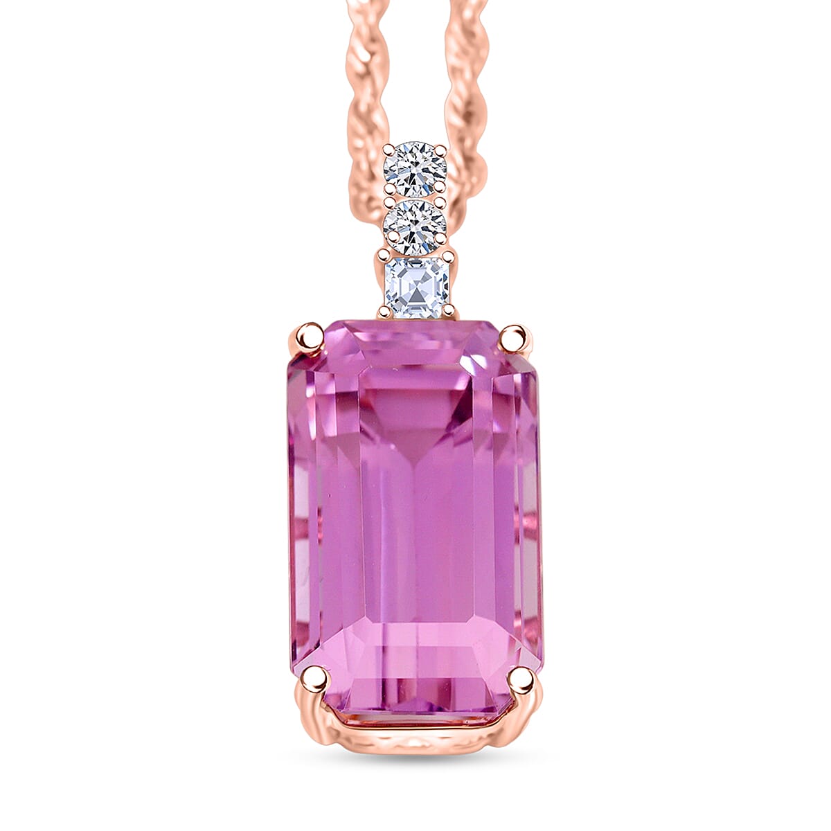 shop lc Certified & Appraised AAA Martha Rocha Kunzite and Luxuriant Lab Grown Diamond E-F VS 14.00 ctw Pendant Necklace in 10K Rose Gold 18 Inches