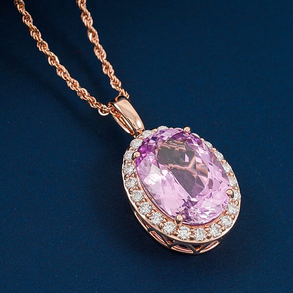 Shop Lc Certified & Appraised AAA Martha Rocha Kunzite And Luxuriant Lab Grown Diamond E-F VS 14.00 Ctw Pendant Necklace In 10K Rose Gold 5.55 Grams 18 Inches