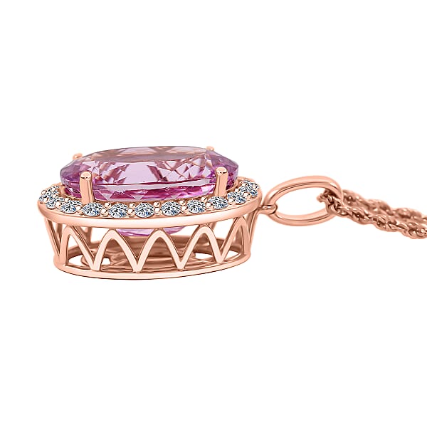 Shop Lc Certified & Appraised AAA Martha Rocha Kunzite And Luxuriant Lab Grown Diamond E-F VS 14.00 Ctw Pendant Necklace In 10K Rose Gold 5.55 Grams 18 Inches