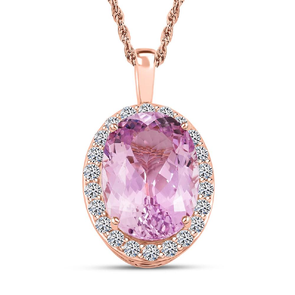 shop lc Certified & Appraised AAA Martha Rocha Kunzite and Luxuriant Lab Grown Diamond E-F VS 14.00 ctw Pendant Necklace in 10K Rose Gold 5.55 Grams 18 Inches