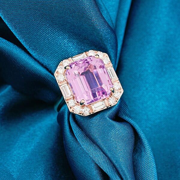 Shop Lc Certified & Appraised AAA Martha Rocha Kunzite Luxuriant Lab Grown Diamond E-F VS 15.00 Ctw Ring In 10K Rose Gold 5.33 Grams
