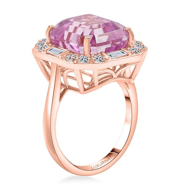 Shop Lc Certified & Appraised AAA Martha Rocha Kunzite Luxuriant Lab Grown Diamond E-F VS 15.00 Ctw Ring In 10K Rose Gold 5.33 Grams