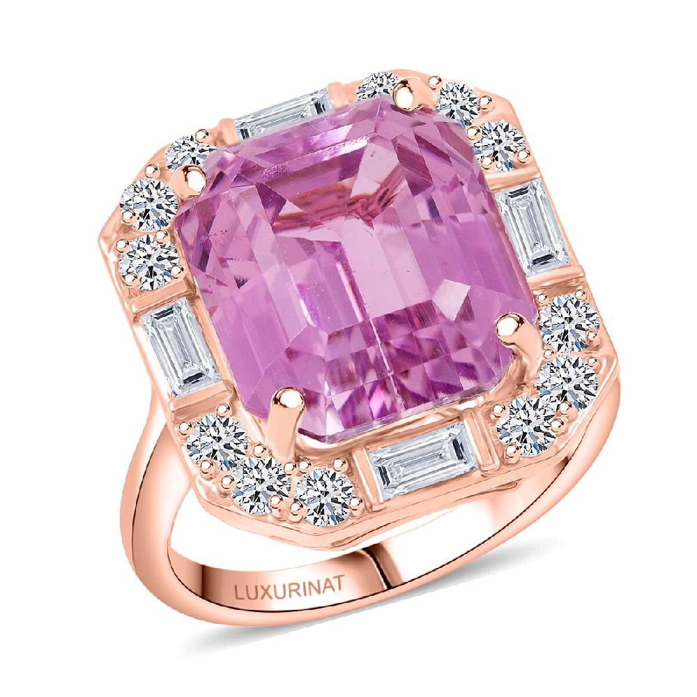 shop lc Certified & Appraised AAA Martha Rocha Kunzite Luxuriant Lab Grown Diamond E-F VS 15.00 ctw Ring in 10K Rose Gold 5.33 Grams