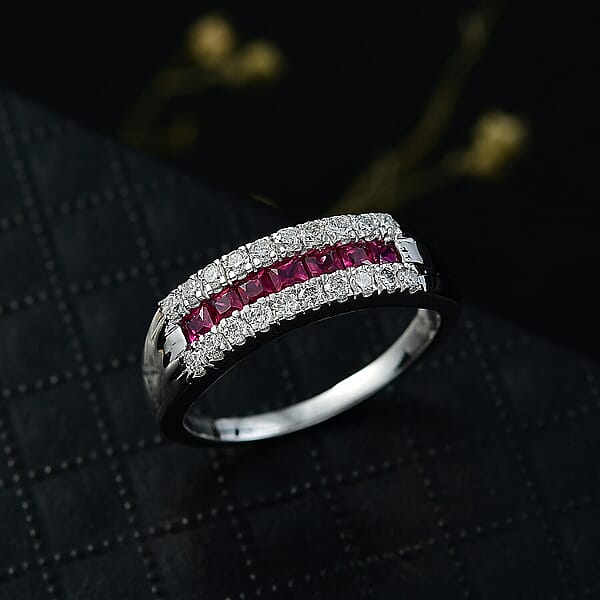 Shop Lc Certified & Appraised AAA Montepuez Ruby And Luxuriant Diamond G-H SI 1.15 Ctw Band Ring In 10K White Gold