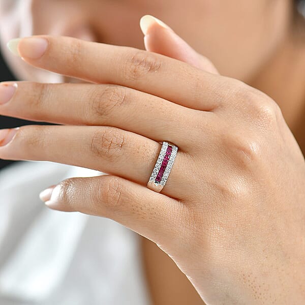 Shop Lc Certified & Appraised AAA Montepuez Ruby And Luxuriant Diamond G-H SI 1.15 Ctw Band Ring In 10K White Gold