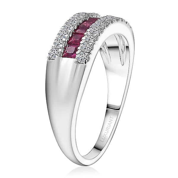 Shop Lc Certified & Appraised AAA Montepuez Ruby And Luxuriant Diamond G-H SI 1.15 Ctw Band Ring In 10K White Gold