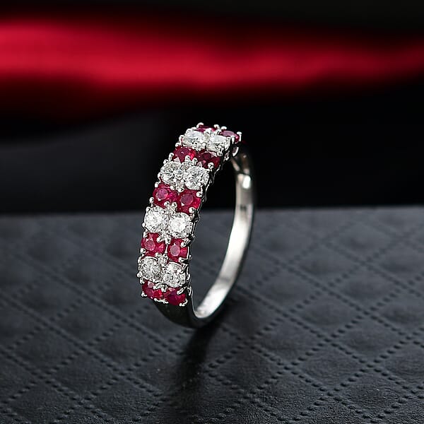 Shop Lc Certified & Appraised AAA Montepuez Ruby And Luxuriant Diamond G-H SI 1.45 Ctw Band Ring In 10K White Gold