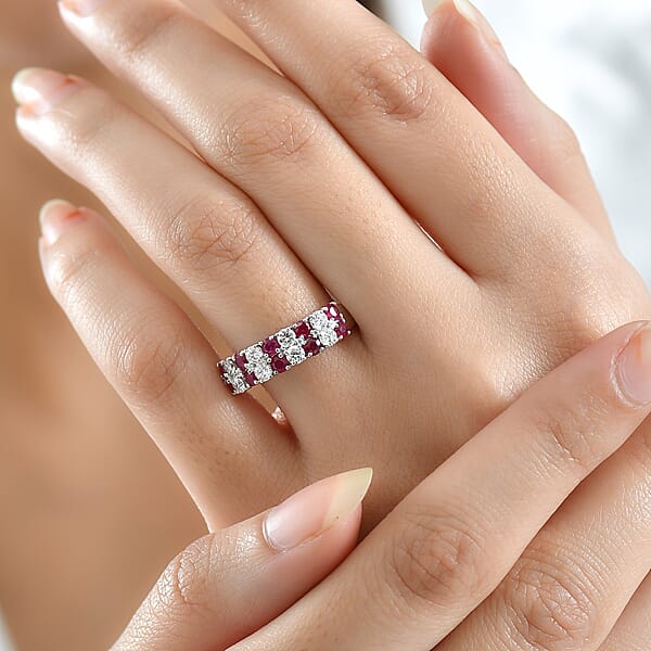 Shop Lc Certified & Appraised AAA Montepuez Ruby And Luxuriant Diamond G-H SI 1.45 Ctw Band Ring In 10K White Gold