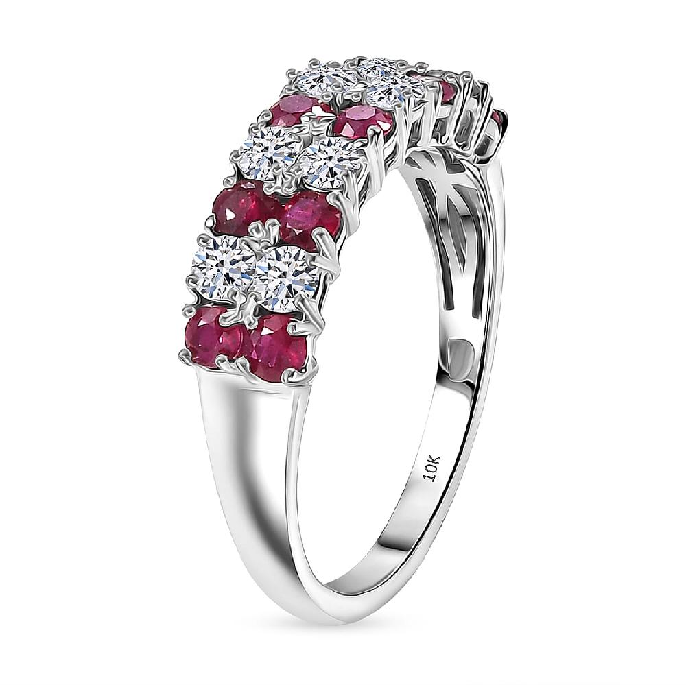 shop lc Certified & Appraised AAA Montepuez Ruby and Luxuriant Diamond G-H SI 1.45 ctw Band Ring in 10K White Gold