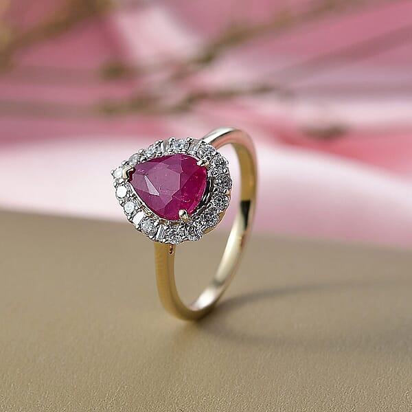 Shop Lc Certified & Appraised AAA Montepuez Ruby And Luxuriant Lab Grown Diamond G-H SI 2.07 Ctw Ring In 10K Yellow Gold