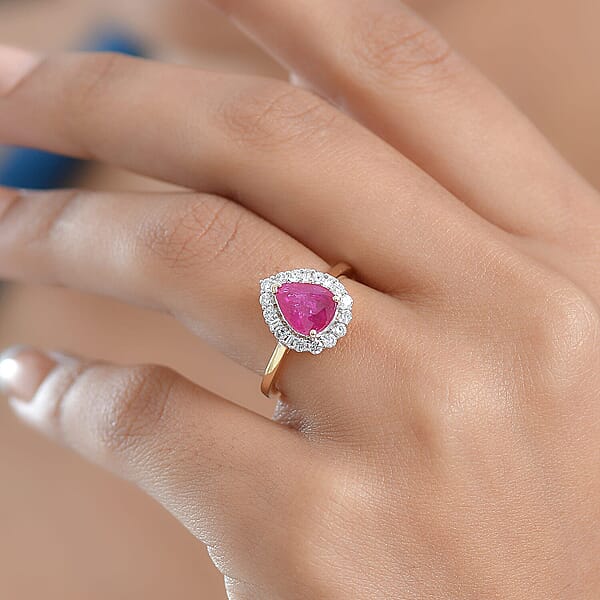 Shop Lc Certified & Appraised AAA Montepuez Ruby And Luxuriant Lab Grown Diamond G-H SI 2.07 Ctw Ring In 10K Yellow Gold