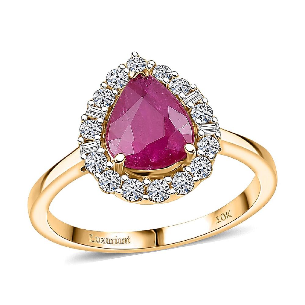 shop lc Certified & Appraised AAA Montepuez Ruby and Luxuriant Lab Grown Diamond G-H SI 2.07 ctw Ring in 10K Yellow Gold