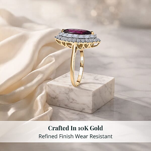 Shop Lc Certified & Appraised AAA Radiant Ember Garnet And Luxuriant Lab Grown Diamond G-H SI 3.63 Ctw Ring In 10K Yellow Gold